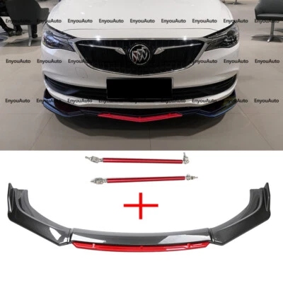 For Buick Lacrosse Universal Front Bumper Lip Spoiler Carbon Red + Strut Rods — 第 1/4 张图片