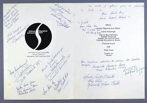 MISS WORLD 1975 LONDON BALL LYCEUM BALLROOM AUTOGRAPHED SABENA AIRLINE MENU? - Picture 1 of 3