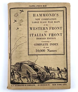 1918 Hammond's mapa de guerra a gran escala versión de tela frontal occidental e italiana Primera Guerra Mundial - Imagen 1 de 7