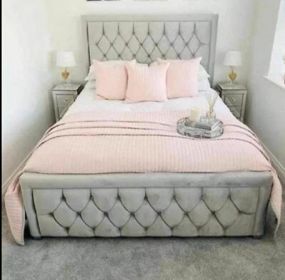 HANDMADE Ottoman Bed Frame Velvet Gas Lift Chesterfeild Rectangle Double & King Size Bed