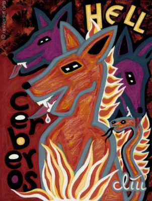 JACQUELINE DITT - Cerberos 2020 Original Gemälde Hund Zerberus Höllenhund - Bild 1 von 3