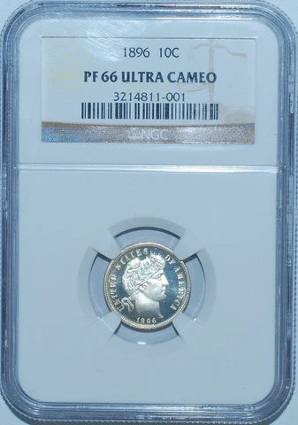 1896 NGC PR66DCAM Deep Cameo Ultra Cameo Proof Strike Barber Dime Cover