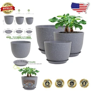 Large Grey Speckled Plastic Plant Pots – 3 Sizes with Efficient Drainage Holes - Picture 1 of 9