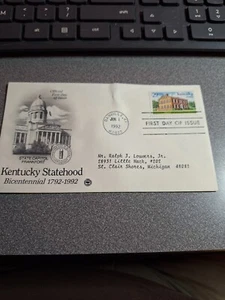 1992 First Day Cover Kentucky Statehood 1792-1992 29 cent Cachet Envelope - Picture 1 of 3