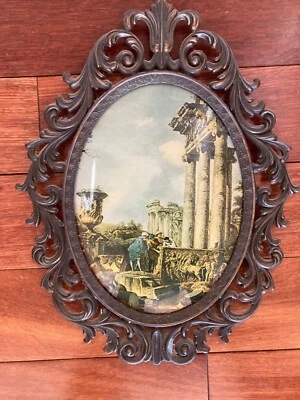 Vintage Antique Brass Italian Picture Photo Frame and Picture - Imagem 1 de 4