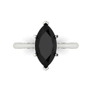 2.5 cttw Solitaire Natural Onyx Engagement Ring - 14K Solid Gold (White Gold) - Picture 1 of 11