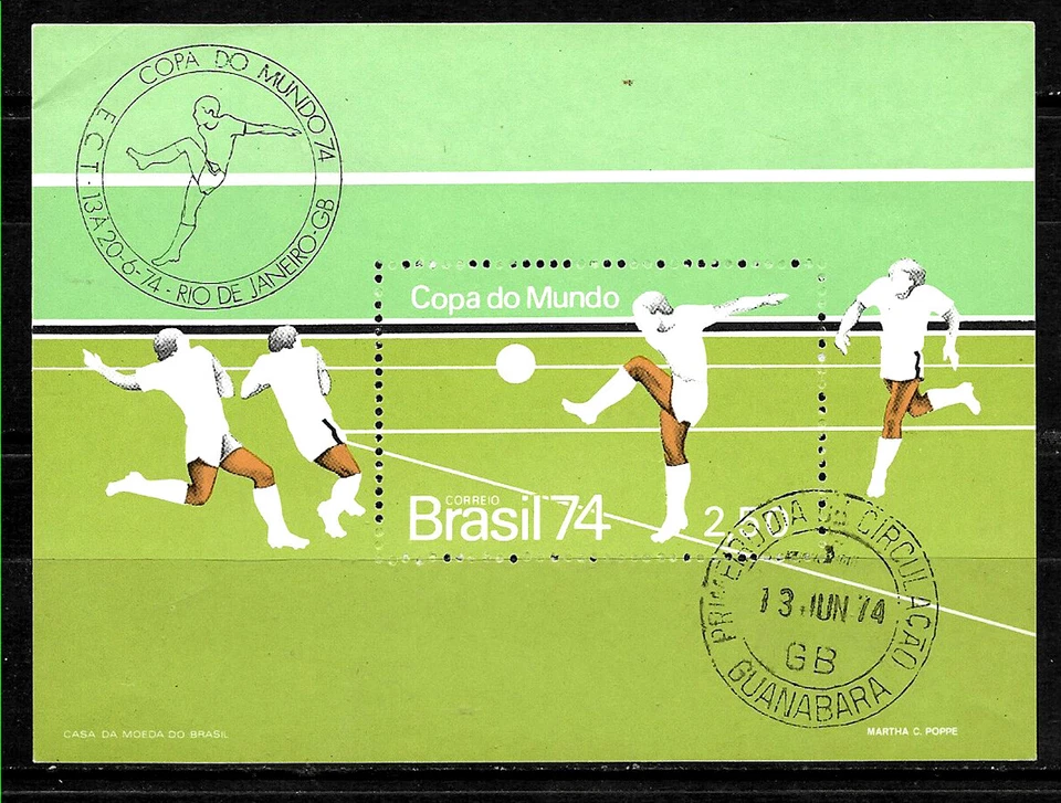 #1049 BRASIL BRAZIL1974 SPORTS FOOTBALL SOCCER S/SHEET YV BL 33 FIRST DAY cancel - Image 1 of 1