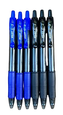 Pilot G2 07 Pens Blue & Black Ink 6 Pack Retractable Roller Ball Gel