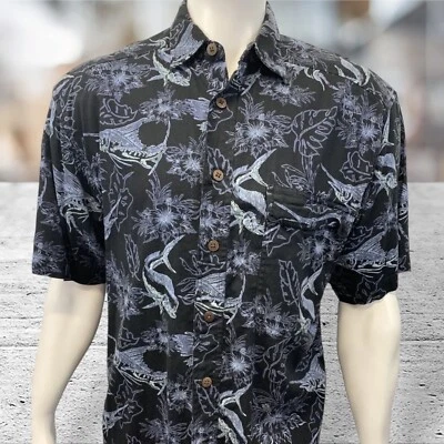 REEL LEGENDS Fishing Swordfish Sea Life Button Up SS Shirt Black Blue Size Large - Image 1 of 4