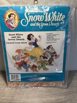 Walt Disney Counted Cross Stitch Kit Snow White and Seven Dwarfs Vtg - Image 1 of 2