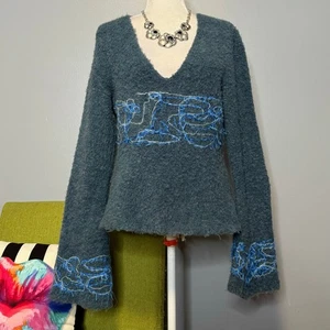 Antoine Akopian Blue Mohair Wool Flared Sleeve Pullover Sweater  - Picture 1 of 5