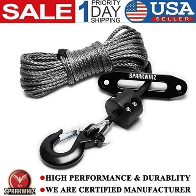 SPARKWHIZ 8200LBS 1/4"x50' Synthetic Winch Rope Cable W/Sleeve W/Winch Hook - Image 1 of 4