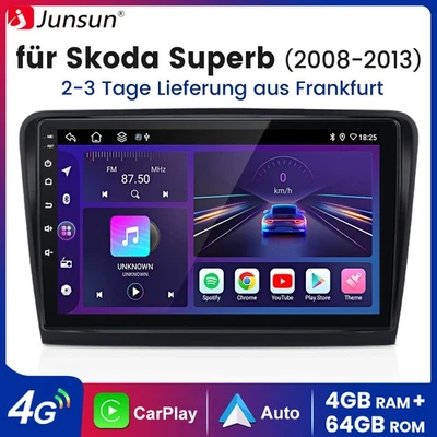 8Kern 4+64G Android 14 Carplay Autoradio GPS Navi Für Skoda Superb 2008-2015 DAB - Bild 1 von 4