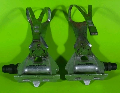 Винтажные педали на платформе Shimano 105 PD-1050 со стальными зажимами для носка приличное состояние товара  - Изображение 1 из 4