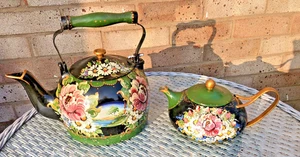 Barge Canal Ware Hand Painted Metal Kettle and Teapot - Picture 1 of 11