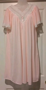 Vtg Sears Carriage Court Nightgown One Size Slinky Soft Pink w/Lace Full Skirt - Picture 1 of 12