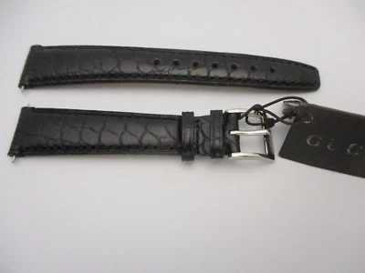 GUCCI Negro 18mm x 14mm Cuero Genuino 115/75 Correa de Reloj Hebilla de Acero Etiqueta Colgante Foto 1 de 4