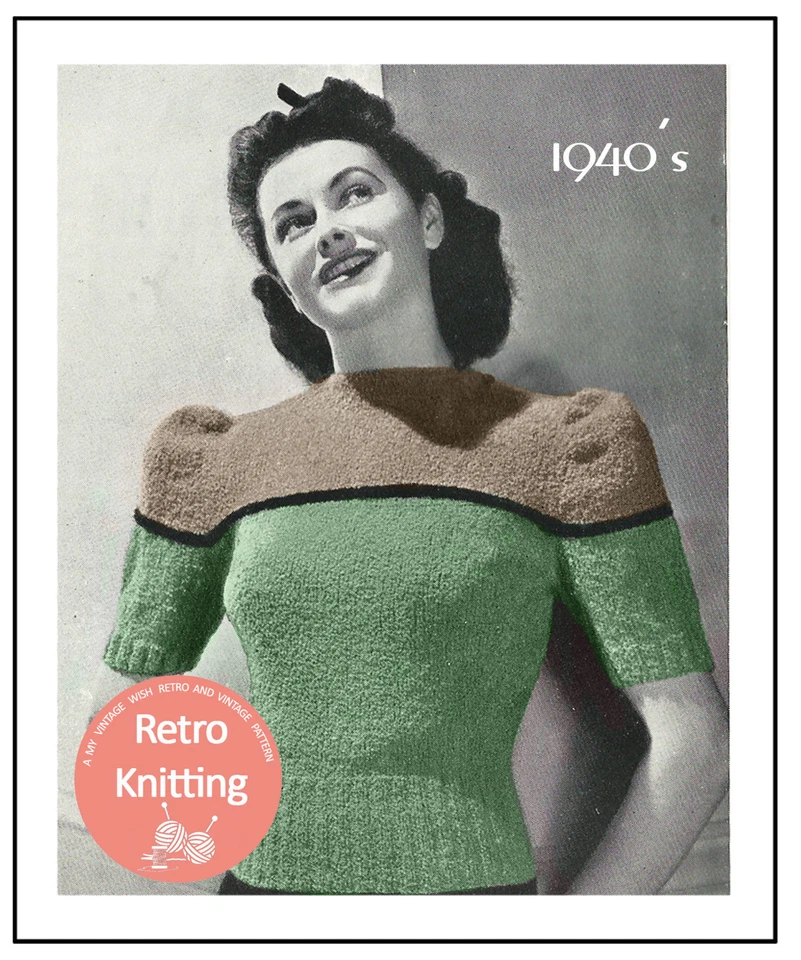 1940s Boucelet Sweater - Vintage Knitting Pattern Copy - Image 1 of 1