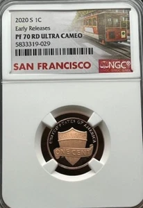2020-S Shield Penny 1c NGC PF 70 RD Ultra Cameo Early Release - Cable Car label - Picture 1 of 4