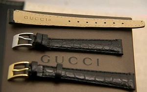 New Gucci 14 MM Black Alligator on Genuine  Leather Band - 14.120 - Picture 1 of 1