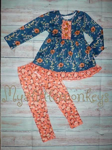NEW Boutique Floral Ruffle Tunic Dress & Leggings Girls Outfit Set - Picture 1 of 3