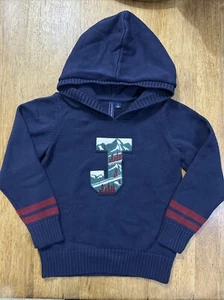 JANIE AND JACK Hooded Sweater Kids Youth 6T Knit Pullover Navy Blue - Picture 1 of 14