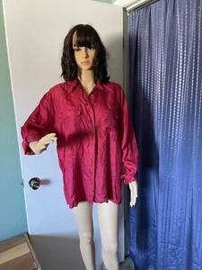 100% Silk Blouse Shirt M Red Vintage - Picture 1 of 6