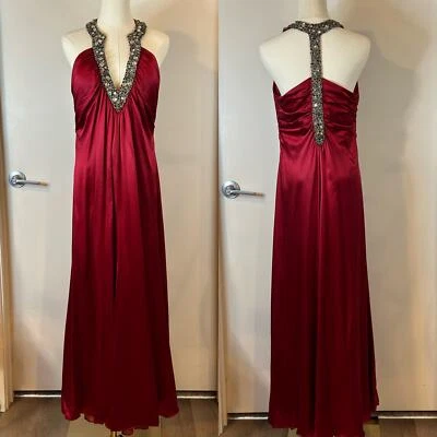 Vintage Y2K Marc Bouwer 100% Silk Maxi Dress Beaded V-Neck Red Cocktail Party 10 - Image 1 of 4