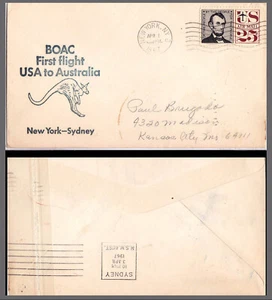 EE. UU. - 1961 BOAC AIRWAYS NUEVA YORK EE. UU. a SYDNEY AUSTRALIA PRIMERA CUBIERTA DE VUELO FFC - Imagen 1 de 4