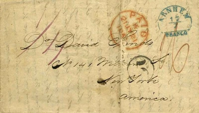 MTM302 1851 TRANSATLANTIC LETTER NETHERLANDS TO USA VIA UK S.ATLANTIC (COLLINS) - Image 1 of 2