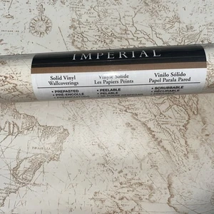 Vintage Imperial Wallpaper Globe Maps Single Roll Beige/brown 56 Sq. Ft. N.O.S - Picture 1 of 6
