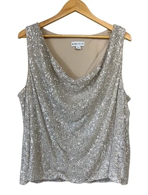 Ava & Viv Top Womens 2X Beige & Silver Sleeveless Sequin Slouchy Blouse - Image 1 of 4