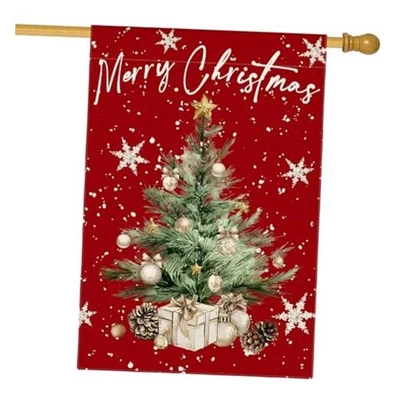  Copo de Nieve Feliz Navidad Casa Bandera 28x40 Pulgadas Casa Doble Tamaño-28 x 40" Rojo Foto 1 de 4