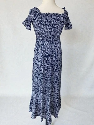 Vestido maxi Lulus azul branco floral fora do ombro batido NOVO feminino XS - Imagem 1 de 4