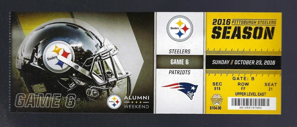 TOM BRADY 2016 NFL NEW ENGLAND PATRIOTS @ STEELERS FULL TICKET - SUPER BOWL 51 - Image 1 of 1