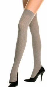 Ribbed Over The Knee Socks Quality Grey Beige Fast Free Post Aussie Seller - Picture 1 of 3