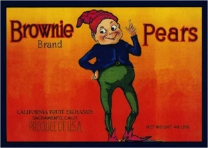 Sacramento Brownie Elf Pixie Elves Pear Fruit Crate Label Art Print - Picture 1 of 1