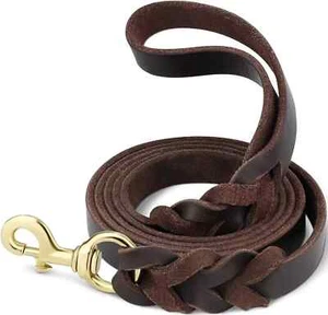 6 FT Genuine Brown Leather Dog Lead Braided Leads with Soft Handle Strong - Picture 1 of 8