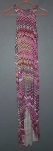 JENNIFER LOPEZ JLO Maxi Halter Hi Low Stretch Dress Rainbow Zig Zag Women's XS - Picture 1 of 12