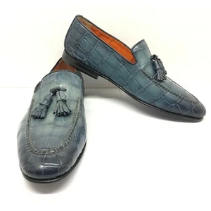 Santoni Édition Limitée Bleu Crocodile Cuir pour Hommes Chaussures, Pdsf - Picture 1 of 6