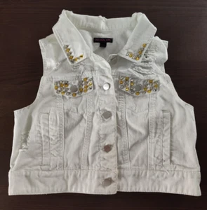Material Girl Women's White Crop Jeans Jacket Sleeveless Metal Spikes Size L - Picture 1 of 10