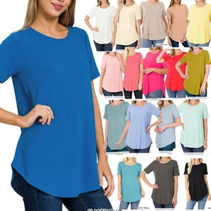 ZENANA 2101 Short Sleeve ROUND Neck Tunic T-Shirt Dolphin Hem S M L XL 1X 2X 3X - Picture 1 of 38