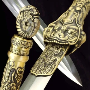 Quality Brass Dragon Handle Double Edge KUNGFU Jian Battle Saber Handmade Sword - Picture 1 of 10
