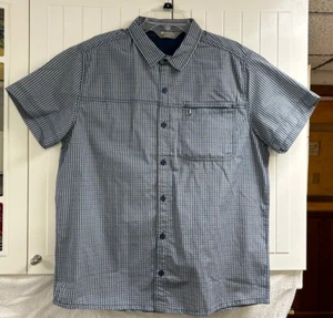 Mountain Warehouse Short Sleeve Navy Stripe Button Shirt Hiking Fishing LARGE - Picture 1 of 8