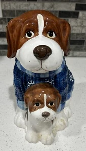 HomeTrend Mercuries Homespun Holiday Collection Cookie Jar St Bernard Dog & Pup - Picture 1 of 13