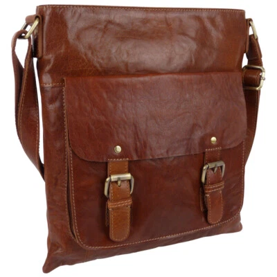 Rowallan of Scotland Mens Leather Large Cognac Cross Body Shoulder Bag - Image 1 of 4