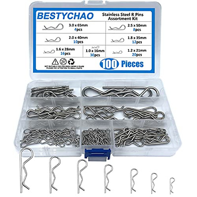 BESTYCHAO 100pcs Stainless Steel Cotter Pins Assortment, R Clips Split Pins For • 11.61£