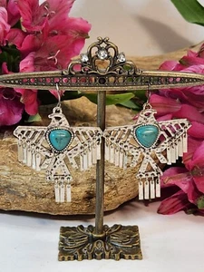 Vintage Ohrringe Thunderbird Südwest Türkis Blau Farbe Howlite Phoenix Drop - Bild 1 von 14