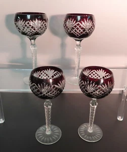 4-COPAS DE VINO BOHEMIAS CORTE A CRISTAL TRANSPARENTE, 8.1/4" t - Imagen 1 de 10