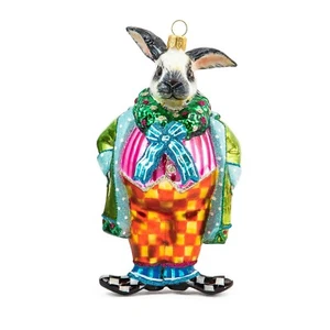 NEW MacKenzie-Childs GRANNY KITSCH RABBIT Glass Ornament BUNNY CUTE & COLORFUL! - Picture 1 of 2